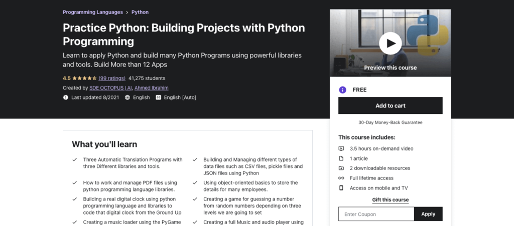 Practice Python: Building Projects With Python Programming [FREE]