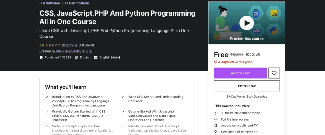 CSS, JavaScript,PHP And Python Programming All In One Course [FREE]