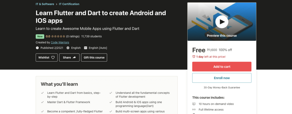 Learn Flutter and Dart to create Android and IOS apps [FREE]