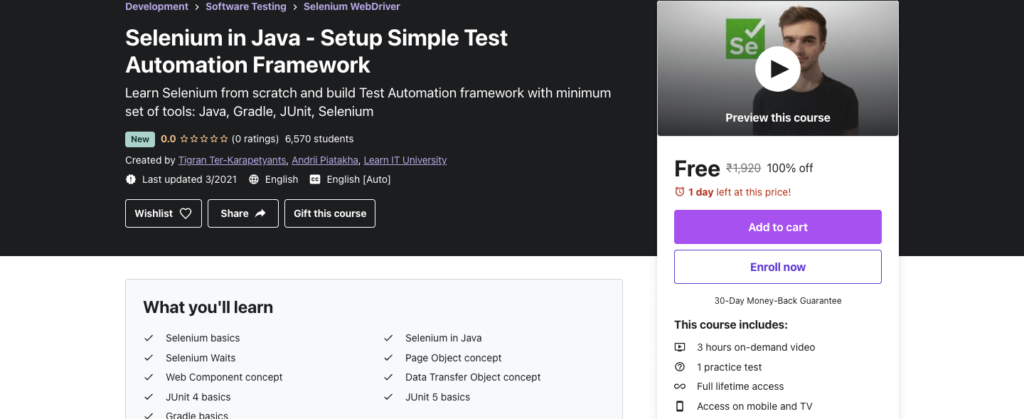 Selenium In Java - Setup Simple Test Automation Framework [FREE]