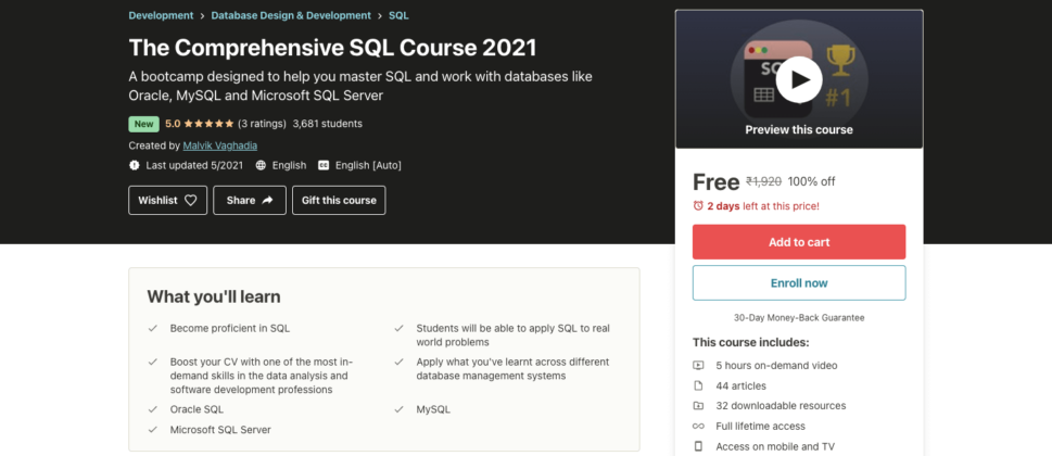 The Comprehensive Sql Course Free Glasmy