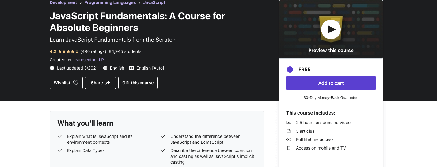 JavaScript Fundamentals: A Course For Absolute Beginners [FREE] - Glasmy